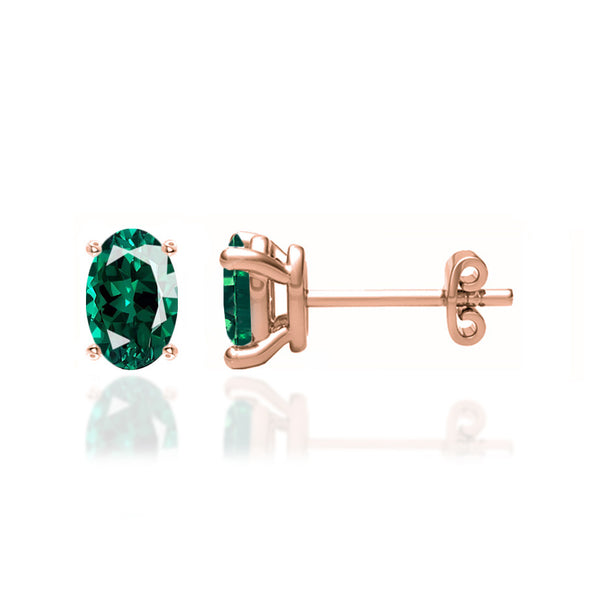SAVANNAH - Oval Emerald 18k Rose Gold Stud Earrings | Lily