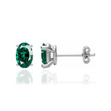 SAVANNAH - Oval Emerald 18k White Gold Stud Earrings Earrings Lily Arkwright