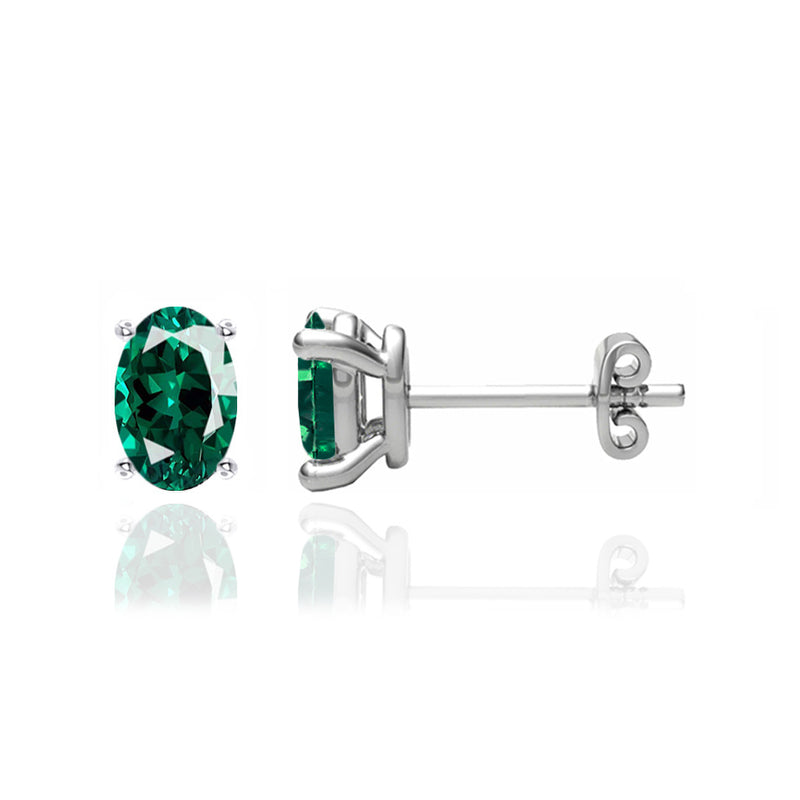 SAVANNAH - Oval Emerald 18k White Gold Stud Earrings Earrings Lily Arkwright