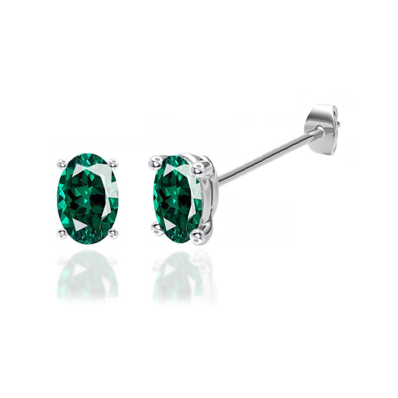 SAVANNAH - Oval Emerald 950 Platinum Stud Earrings Earrings Lily Arkwright