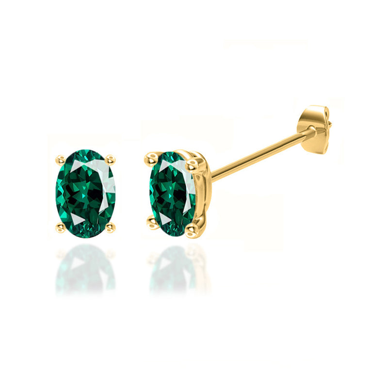 SAVANNAH - Oval Emerald 18k Yellow Gold Stud Earrings Earrings Lily Arkwright