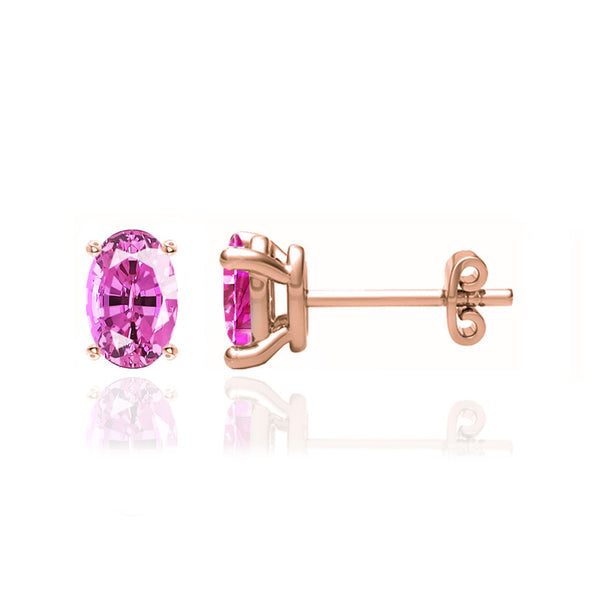 SAVANNAH - Oval Pink Sapphire 18k Rose Gold Stud Earrings Earrings Lily Arkwright
