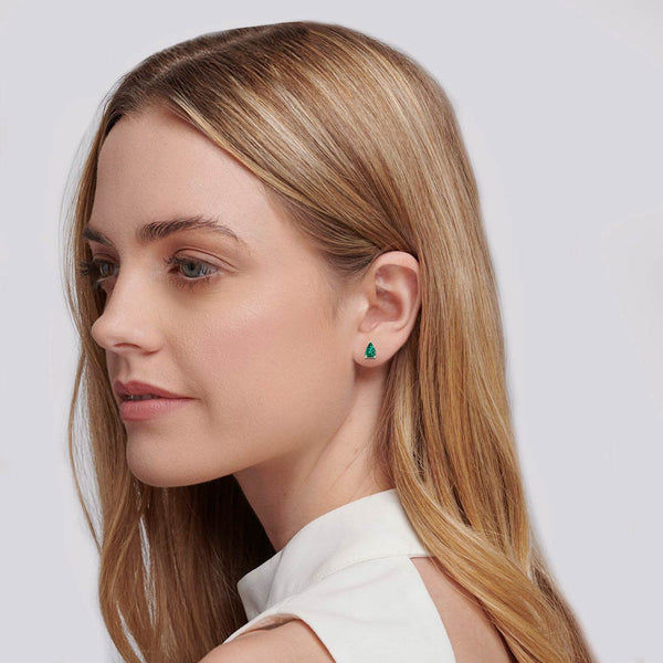 SCARLETT - Pear Emerald 18k Yellow Gold Stud Earrings Earrings Lily Arkwright