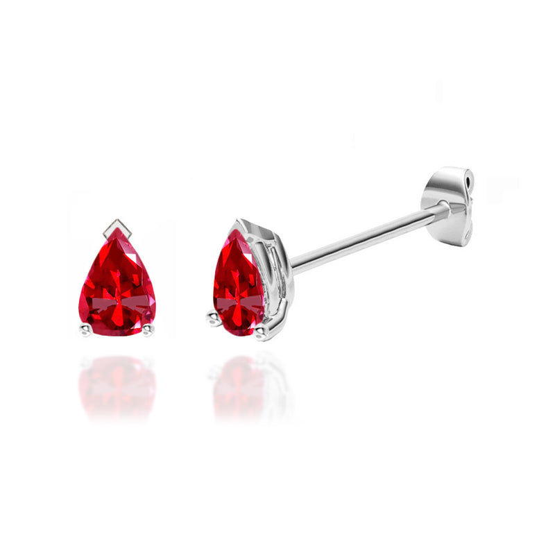 SCARLETT - Pear Ruby 18k White Gold Stud Earrings Earrings Lily Arkwright