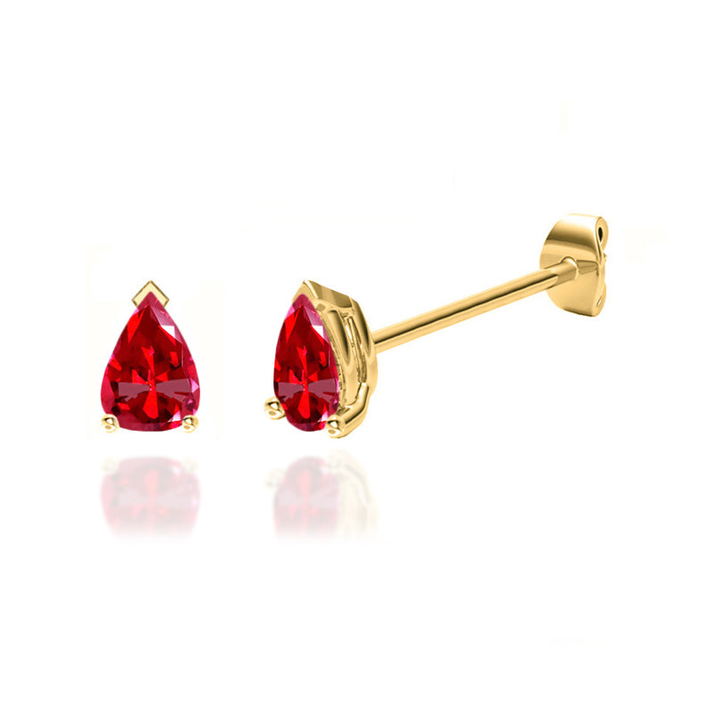 SCARLETT - Pear Ruby 18k Yellow Gold Stud Earrings Earrings Lily Arkwright