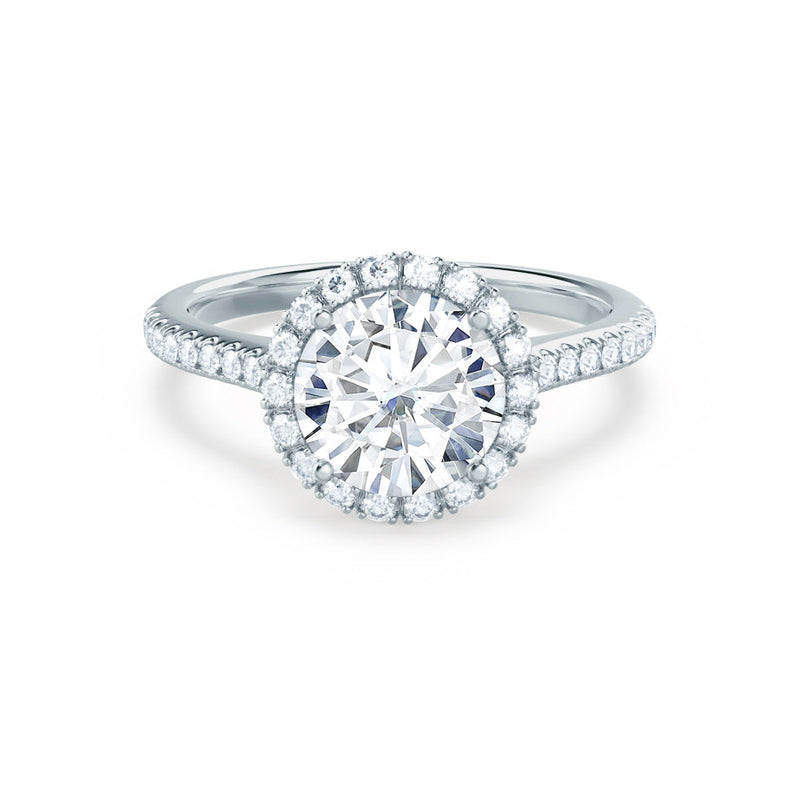 LAVENDER - Round Diamond Petite Halo 18k White Gold Engagement Ring