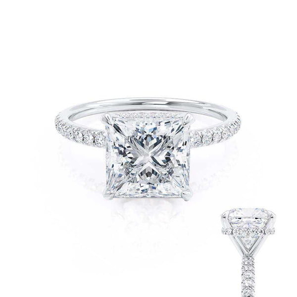 LIVELY - Princess Diamond Hidden Halo Micro Pavé Shoulder Set Platinum 950 Engagement Ring