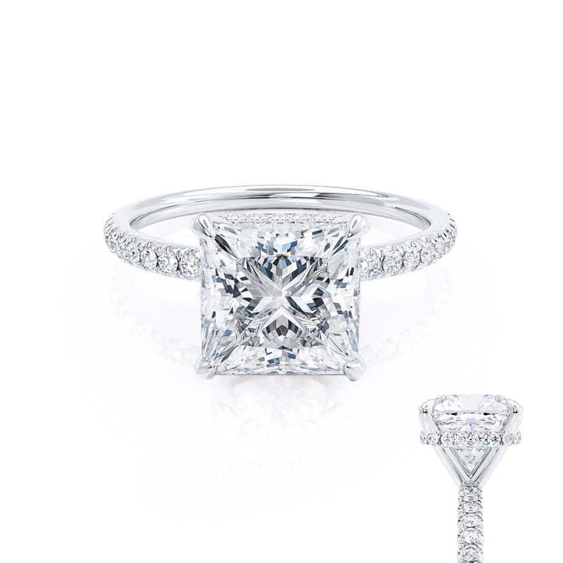 LIVELY - Princess Diamond Hidden Halo Micro Pavé Shoulder Set Platinum 950 Engagement Ring