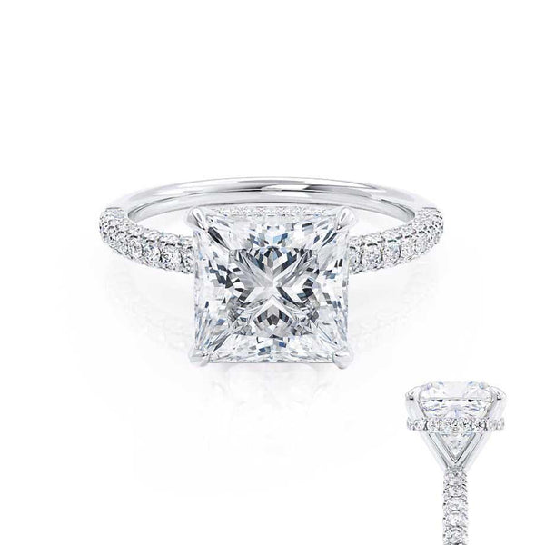 COCO - Princess Diamond Hidden Halo Triple Pavé Shoulder Set Platinum 950 Engagement Ring