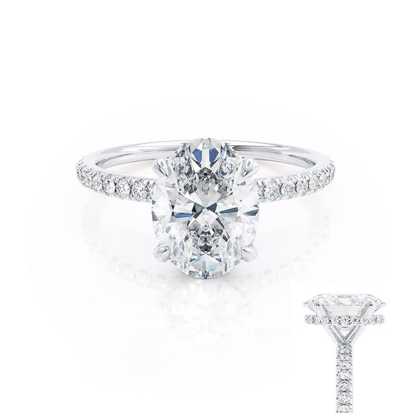 LIVELY - Oval Diamond Petite Hidden Halo Pavé Shoulder Set Platinum 950 Engagement Ring