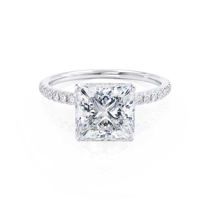 MACY - Princess Diamond Petite Pavé 18k White Gold Engagement Ring