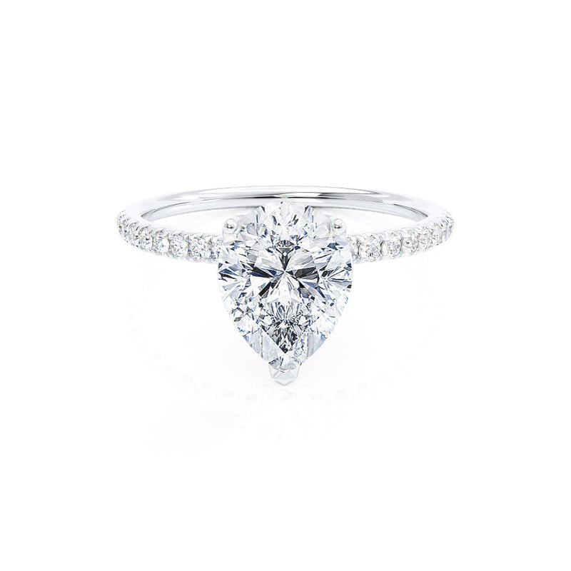 MACY - Pear Diamond Petite Shoulder Set 18k White Gold Engagement Ring