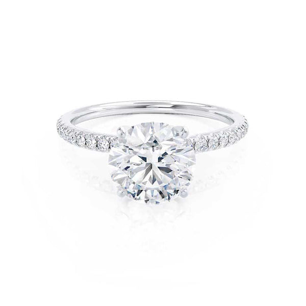 MACY - Round Diamond Petite Pavé 18k White Gold Engagement Ring