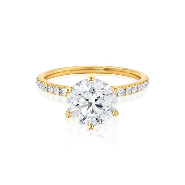 LILLIE LUXE - Round Diamond Shoulder Set 18k Yellow Gold Engagement Ring