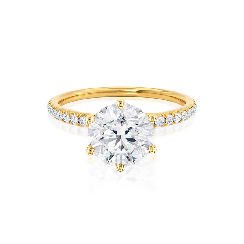 LILLIE LUXE - Round Diamond Shoulder Set 18k Yellow Gold Engagement Ring