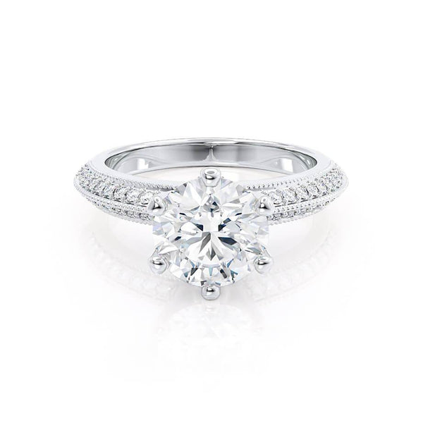 VICTORIA - Round Diamond Shoulder Set 18k White Gold Engagement Ring
