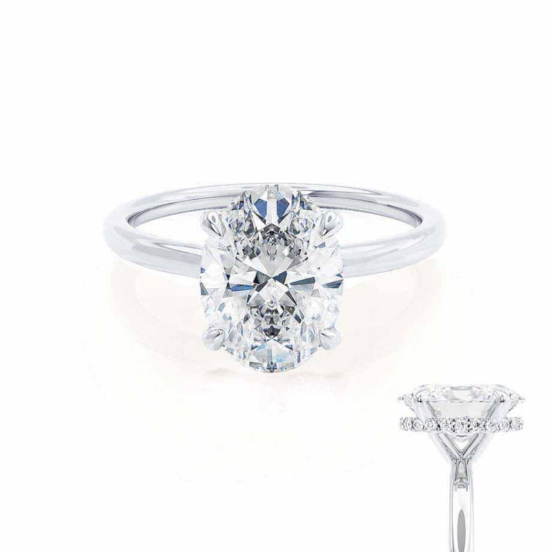 PARIS - Oval Diamond Hidden Halo 18k White Gold Engagement Ring