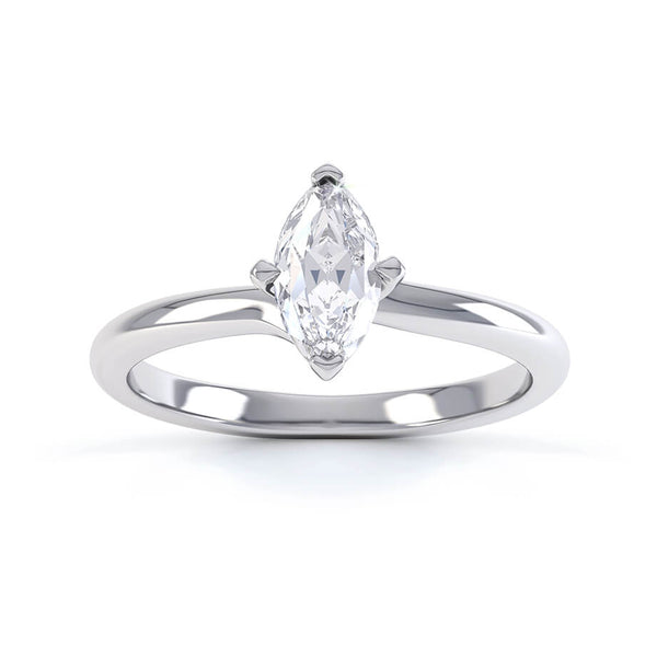 RAVEN - Marquise Diamond Twist Solitaire 18k White Gold Engagement Ring