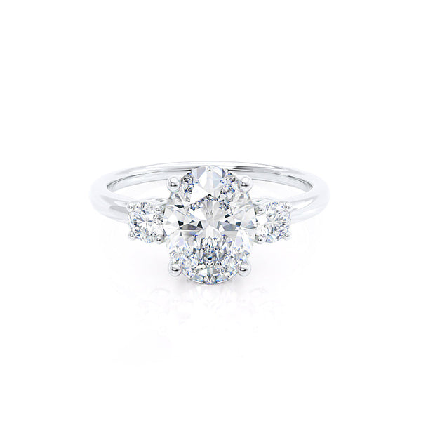 LOUELLA - Diamond Oval Petite Trilogy 18k White Gold Engagement Ring