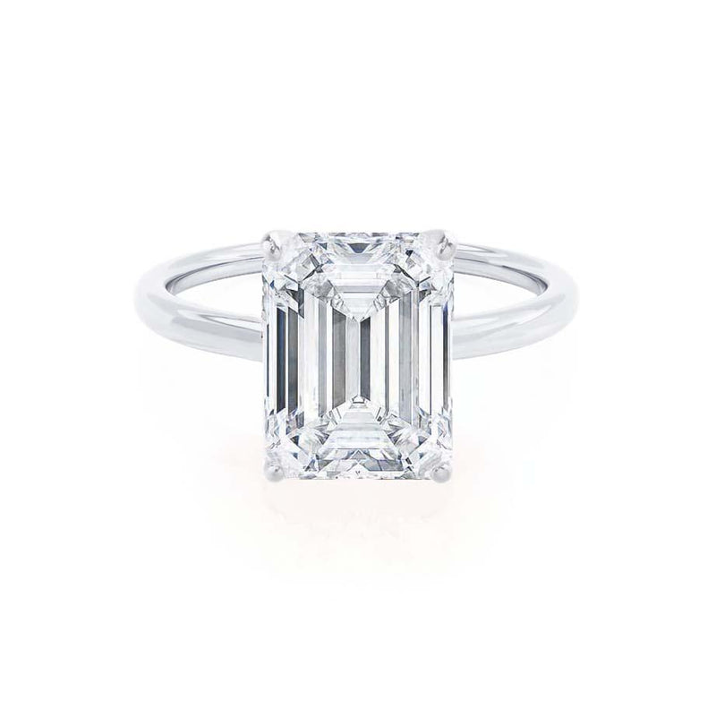 LULU - Emerald Diamond Petite Solitaire 18k White Gold Engagement Ring