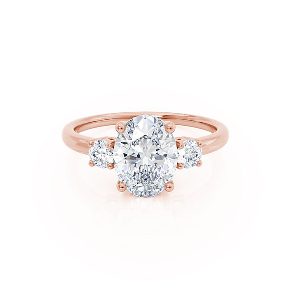 LOUELLA - Diamond Oval Petite Trilogy 18k Rose Gold Engagement Ring