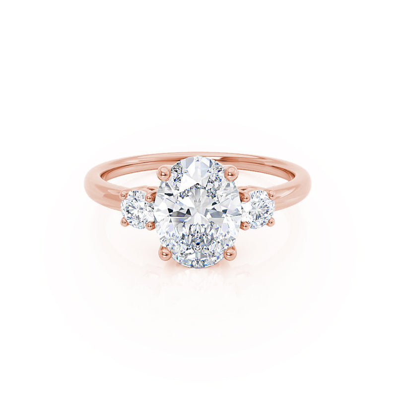 LOUELLA - Diamond Oval Petite Trilogy 18k Rose Gold Engagement Ring