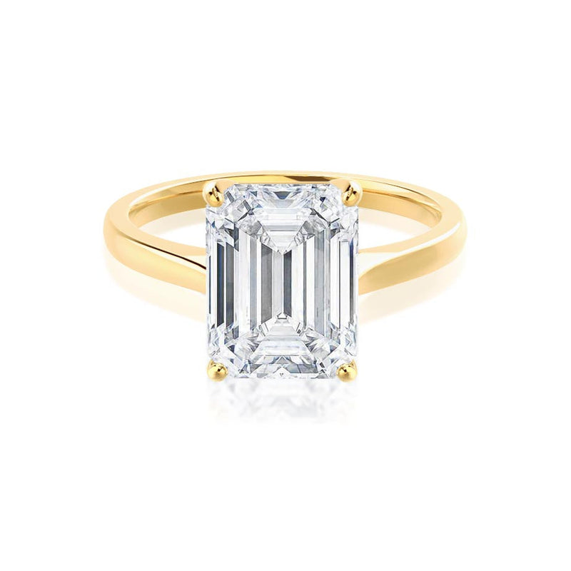 FLORENCE - Emerald Diamond Solitaire 18k Yellow Gold Engagement Ring
