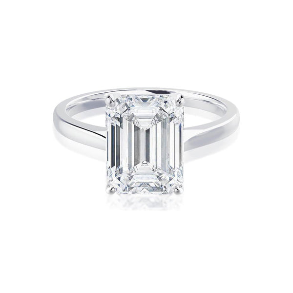 FLORENCE - Emerald Diamond Solitaire 18k White Gold Engagement Ring