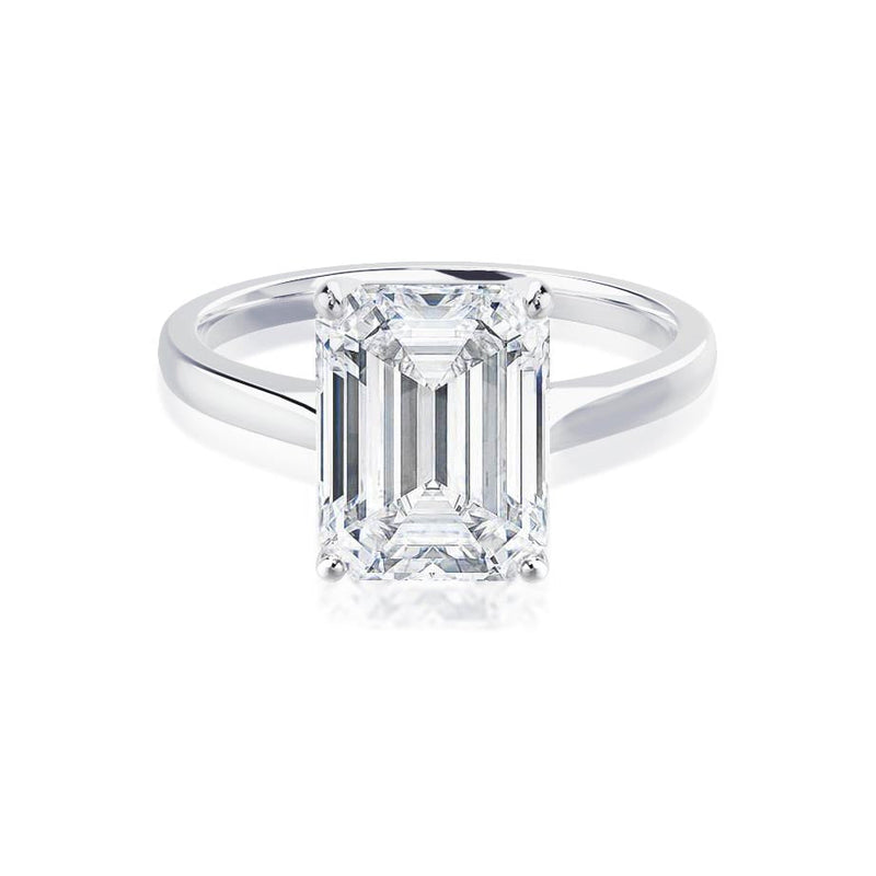 FLORENCE - Emerald Diamond Solitaire 18k White Gold Engagement Ring