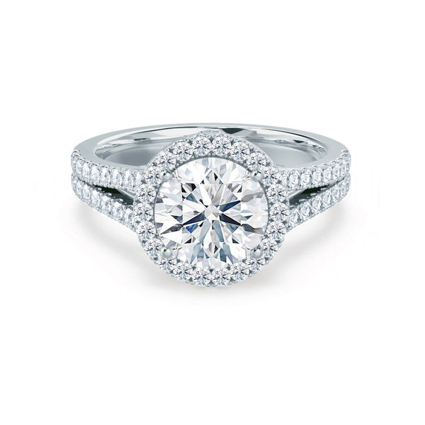 AMELIA - Round Diamond Halo Platinum 950 Engagement Ring