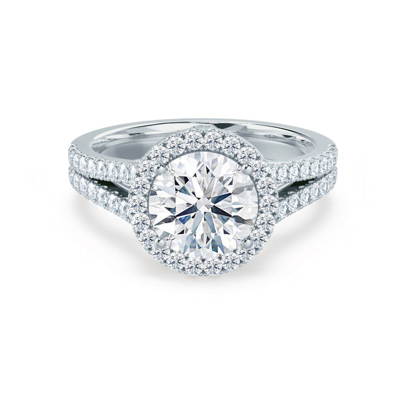 AMELIA - Round Diamond Halo Platinum 950 Engagement Ring