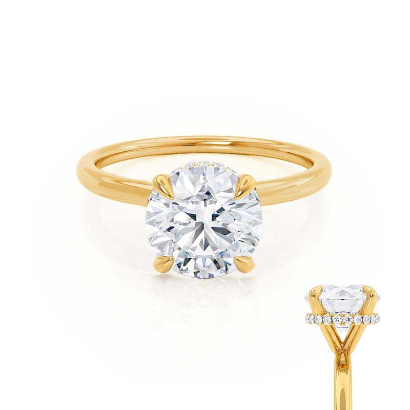 PARIS - Round Diamond Hidden Halo 18k Yellow Gold Engagement Ring