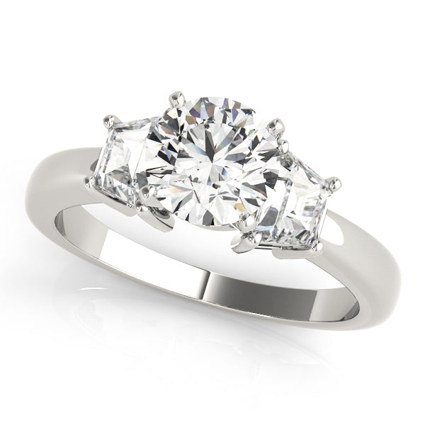 14K White Gold Three Stone Round Shape Diamond Engagement Ring