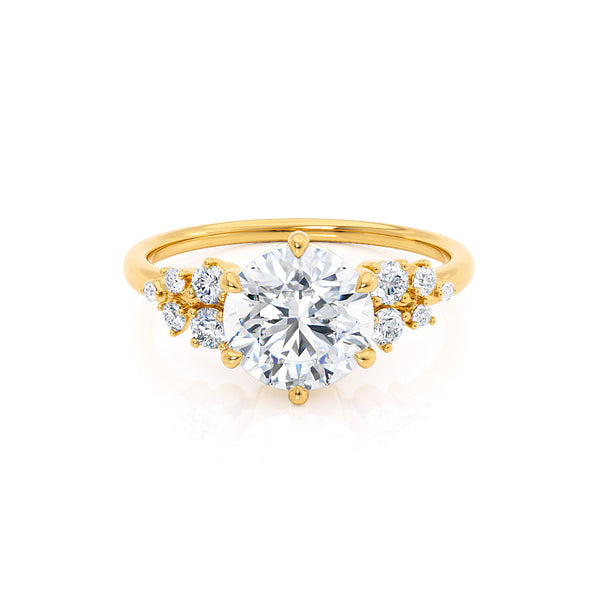 ALYA - Round Diamond Starburst Cluster Shoulder Set 18k Yellow Gold Engagement Ring