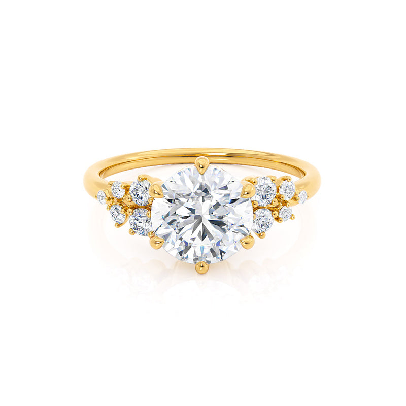 ALYA - Round Diamond Starburst Cluster Shoulder Set 18k Yellow Gold Engagement Ring