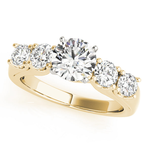 18K Yellow Gold Single Row Round Shape Diamond Engagement Ring