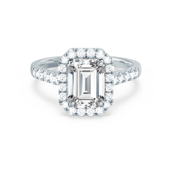 ESME - Emerald Diamond Halo 18k White Gold Engagement Ring