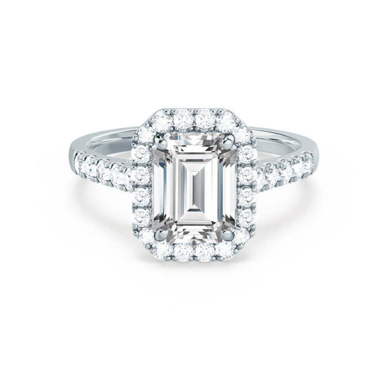 ESME - Emerald Diamond Halo 18k White Gold Engagement Ring