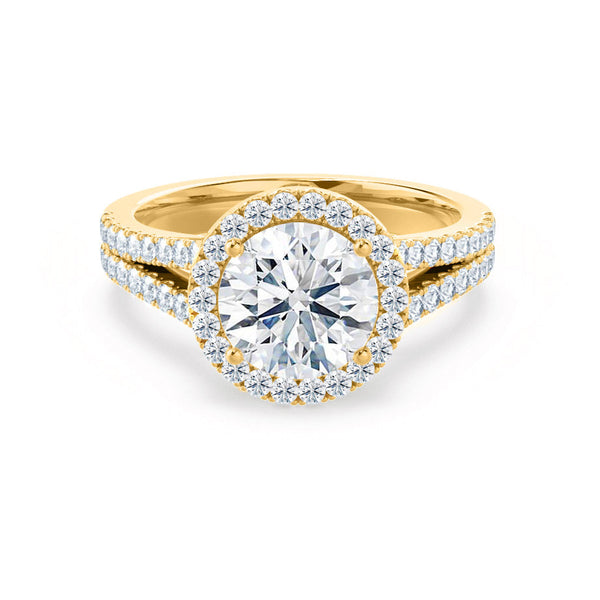 AMELIA - Round Diamond Halo 18k Yellow Gold Engagement Ring