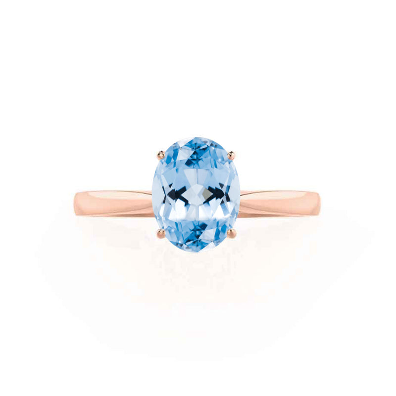 ISABELLA - Oval Aqua Spinel 18k Rose Gold Solitaire Ring Engagement Ring Lily Arkwright