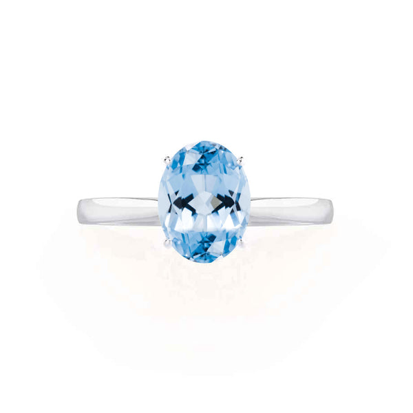ISABELLA - Oval Aqua Spinel 18k White Gold Solitaire Ring Engagement Ring Lily Arkwright