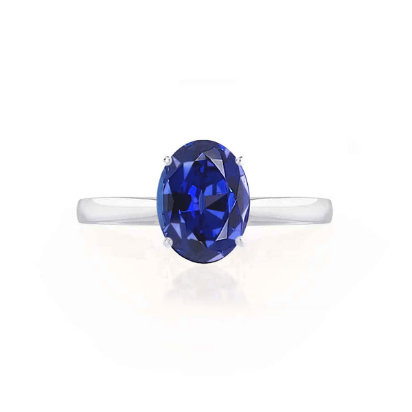 ISABELLA - Oval Blue Sapphire 18k White Gold Solitaire Ring Engagement Ring Lily Arkwright