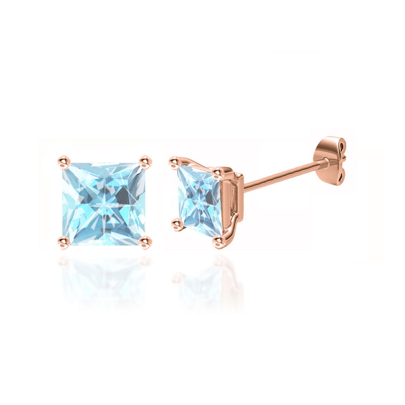 TRINITY - Princess Aqua Spinel 18k Rose Gold Stud Earrings Earrings Lily Arkwright