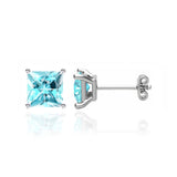 TRINITY - Princess Aqua Spinel 18k White Gold Stud Earrings Earrings Lily Arkwright