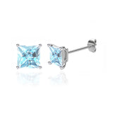 TRINITY - Princess Aqua Spinel 18k White Gold Stud Earrings Earrings Lily Arkwright
