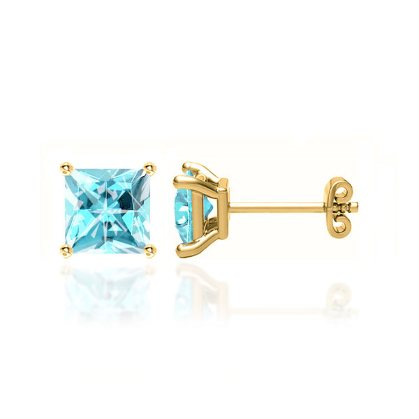 TRINITY - Princess Aqua Spinel 18k Yellow Gold Stud Earrings Earrings Lily Arkwright