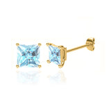 TRINITY - Princess Aqua Spinel 18k Yellow Gold Stud Earrings Earrings Lily Arkwright