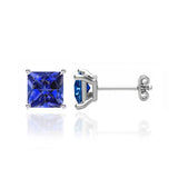 TRINITY - Princess Blue Sapphire 18k White Gold Stud Earrings Earrings Lily Arkwright