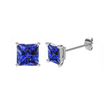 TRINITY - Princess Blue Sapphire 18k White Gold Stud Earrings Earrings Lily Arkwright