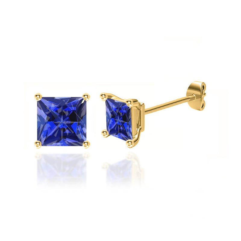 TRINITY - Princess Blue Sapphire 18k Yellow Gold Stud Earrings Earrings Lily Arkwright